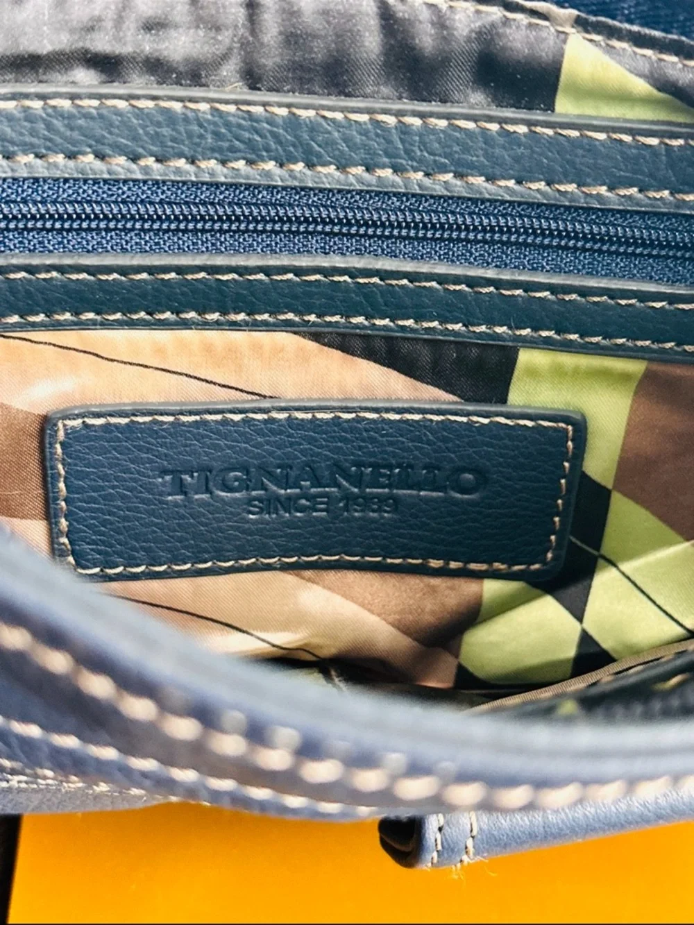 Tignanello Navy Leather Crossbody Organizer Bag